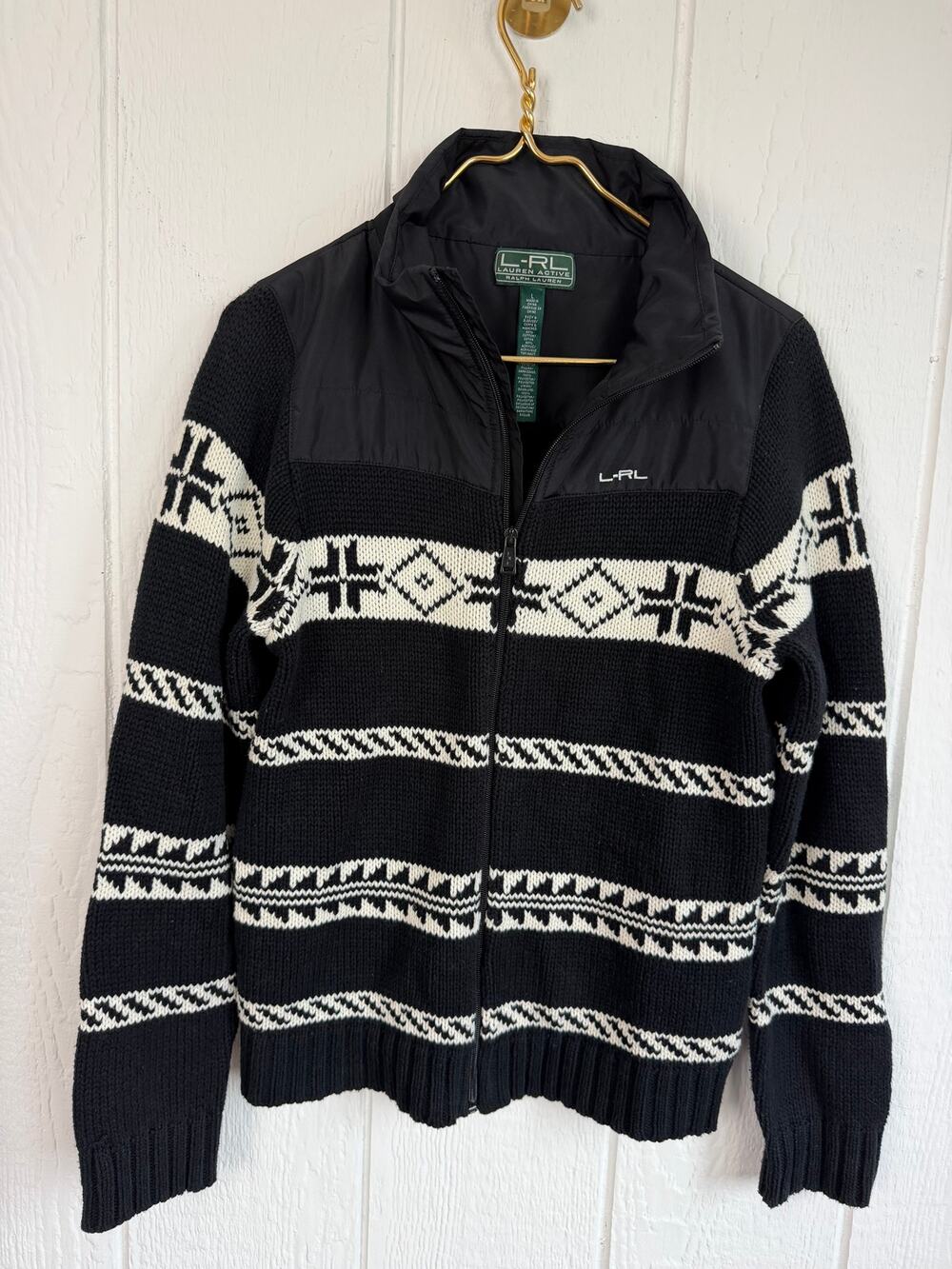Y2K Lauren Ralph Lauren Active Full-Zip Nordic/Fair Isle Knit Jacket, Large